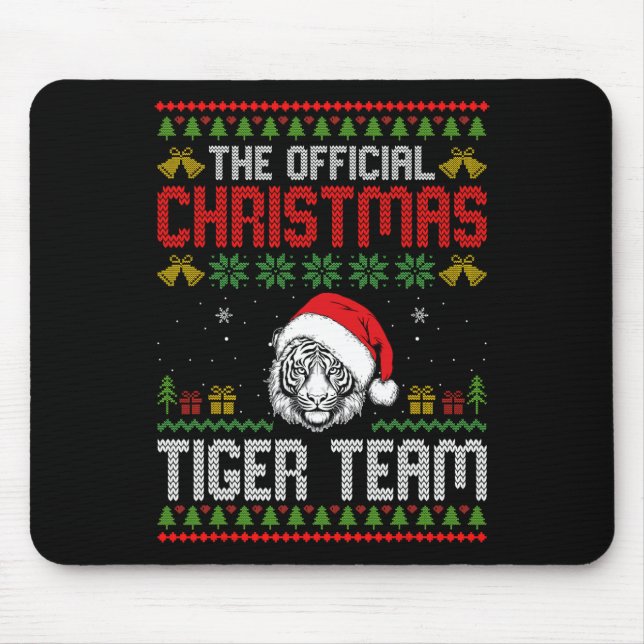 Tiger mit Weihnachtsmannmütze Weihnachtsbeleuchtun Mousepad (Vorne)