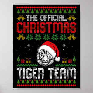 Tiger mit Weihnachtsmannmütze Weihnachtsbeleuchtun Poster