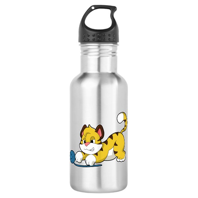 Tiger mit Woll-Garnkugel Edelstahlflasche (Vorderseite)