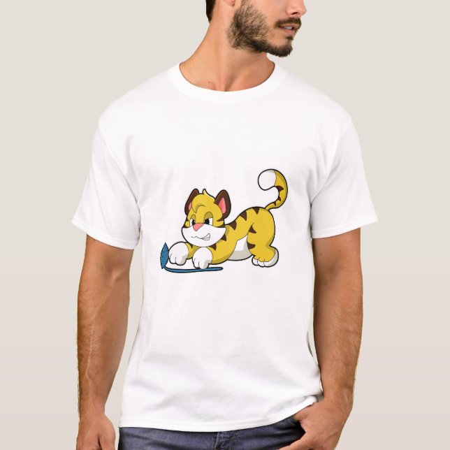 Tiger mit Woll-Garnkugel T-Shirt (Vorderseite)