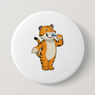 Tiger mit Zahnbürste Button