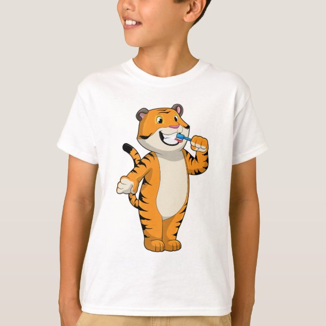 Tiger mit Zahnbürste T-Shirt (Vorderseite)