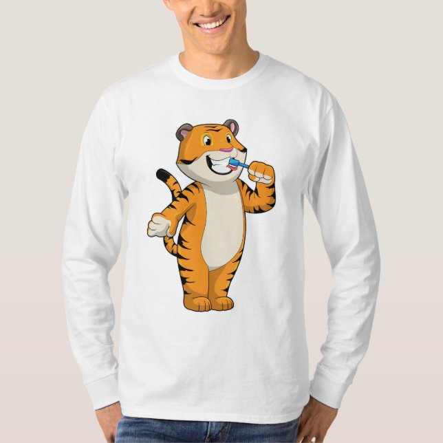 Tiger mit Zahnbürste T-Shirt (Vorderseite)