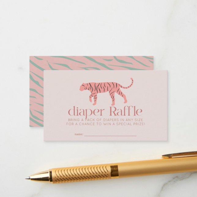 Tiger Modern Pink Baby Duschkabine Windeln Raffle  Begleitkarte (Vorderseite/Rückseite Beispiel)