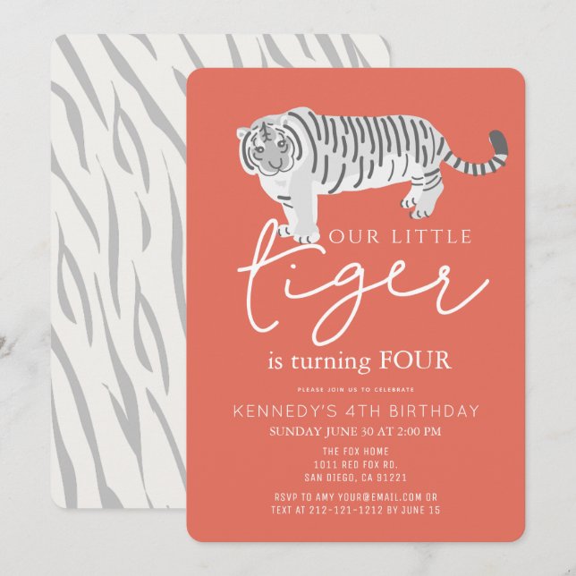 Tiger Modern Red Kindergeburtstag Einladung (Vorne/Hinten)