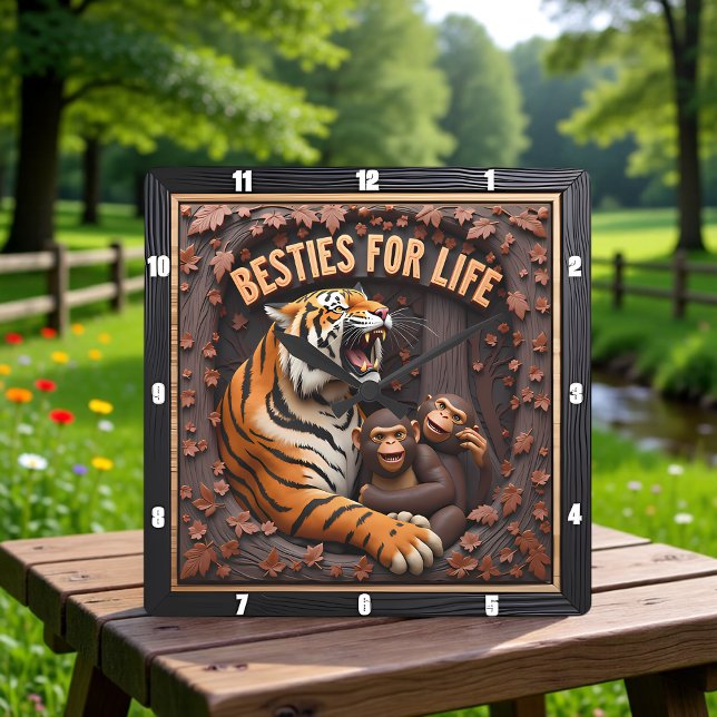 Tiger Monkey Close Friends Quadratische Wanduhr (Von Creator hochgeladen)