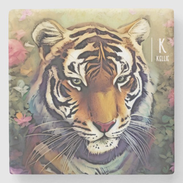 Tiger Monogram Name Stone Untersetzer (Vorderseite)