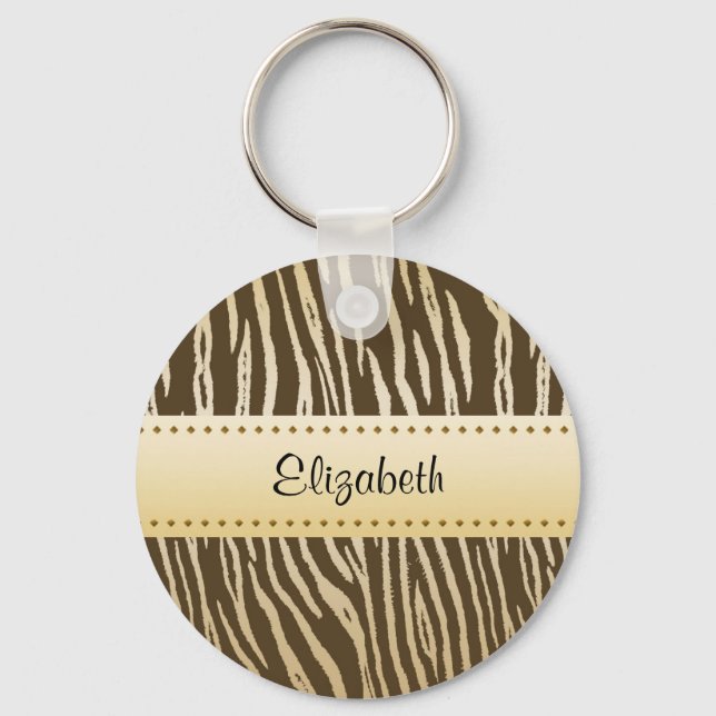 Tiger Muster Eleganbraun Gold Tierstreifen Schlüsselanhänger (Vorderseite)