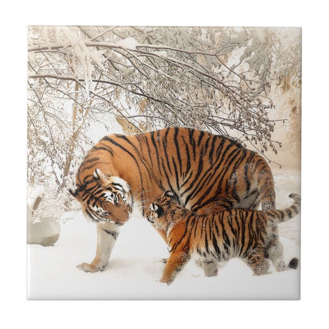 Tiger Mutter und Kind Fliese (Vorderseite)