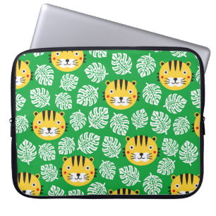 Tiger nahtlose Muster mit tropischen Blätter. Kid Laptopschutzhülle