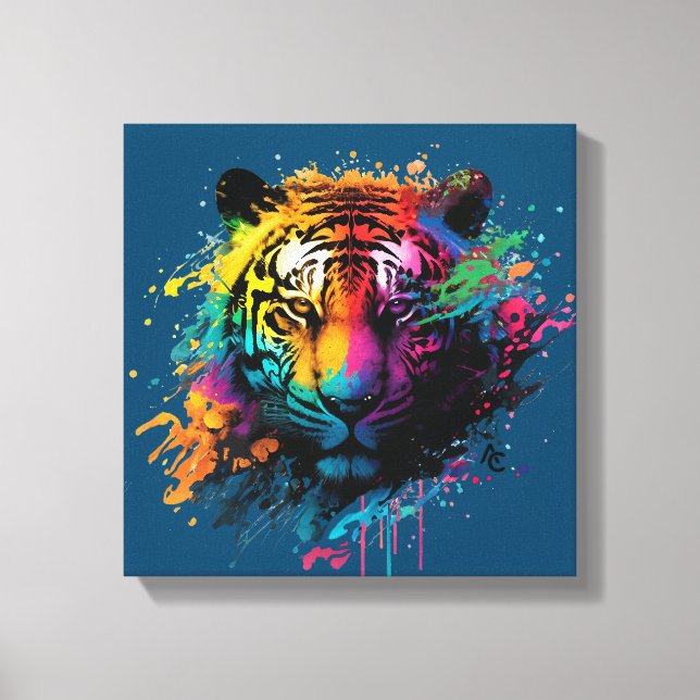 Tiger Neon Ink Splash Leinwanddruck (Vorderseite)