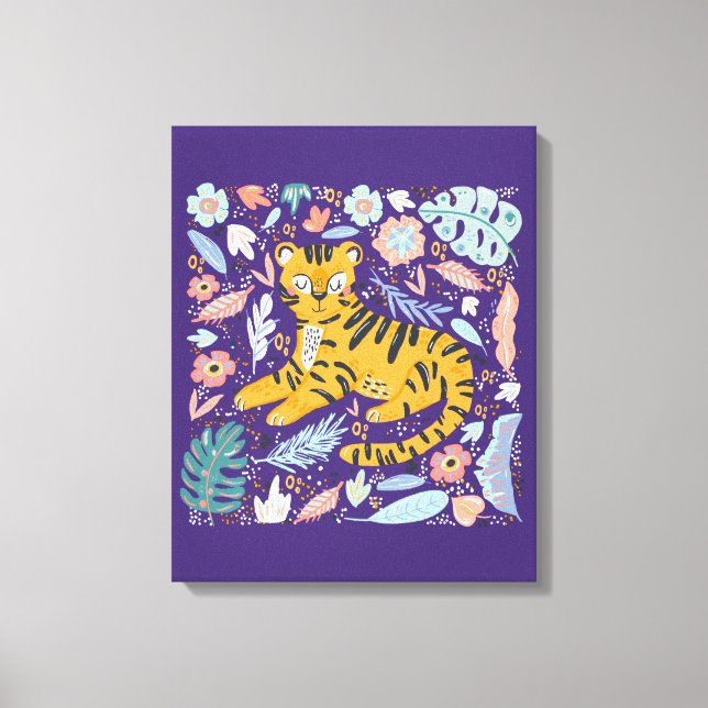 Tiger Niedlich Floral Leinwanddruck (Vorderseite)