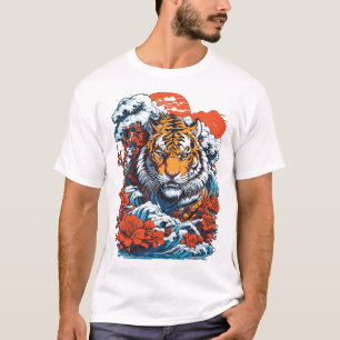 Tiger Ocean 1 Japanischer Stil Weiß T-Shirt