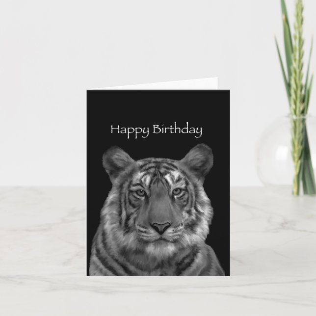 Tiger Painting Happy Birthday Card (schwarz/weiß) Karte (Vorderseite)