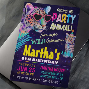 Tiger Party Animal Colorful BIdday Einladung