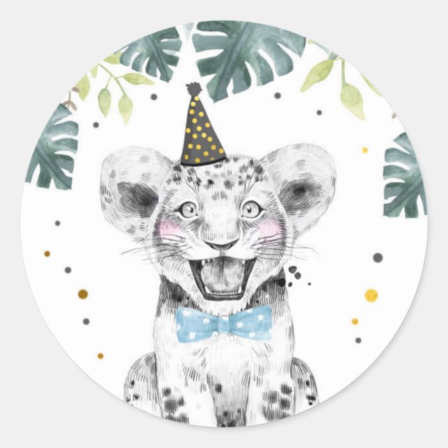 Tiger Party Animals Safari Boy Birthday Cupcake Cl Runder Aufkleber (Vorderseite)