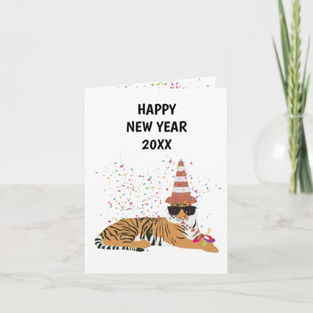 Tiger Party - Tierurlaub New Years Card Karte (Vorderseite)