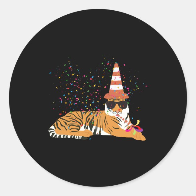 Tiger Partying Animals Having A Party  Runder Aufkleber (Vorderseite)