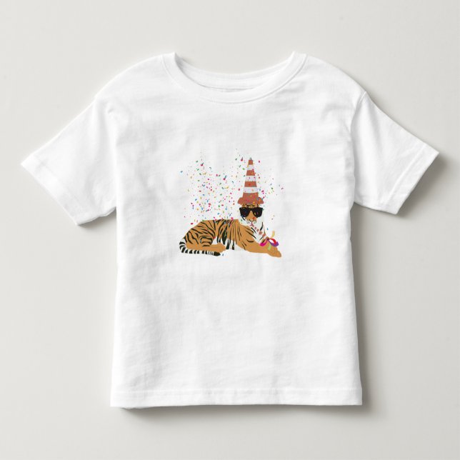 Tiger Partying - Tiere mit Party Kleinkind T-shirt (Vorderseite)