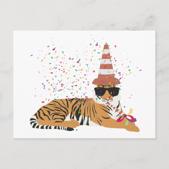 Tiger Partying - Tiere mit Party Postkarte (Vorderseite)