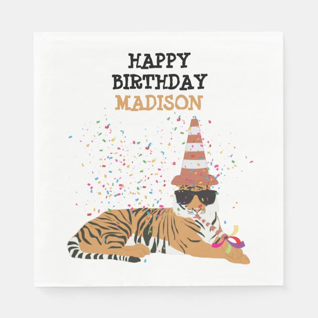 Tiger Partying - Tiere mit Party Serviette (Vorderseite)