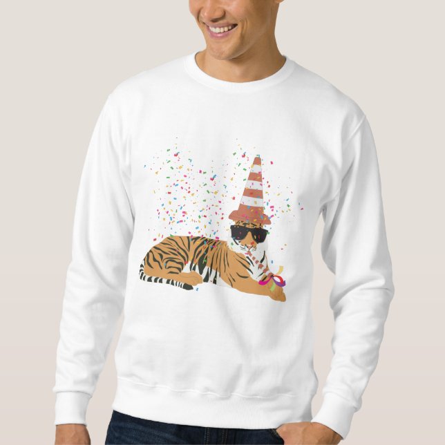 Tiger Partying - Tiere mit Party Sweatshirt (Vorderseite)