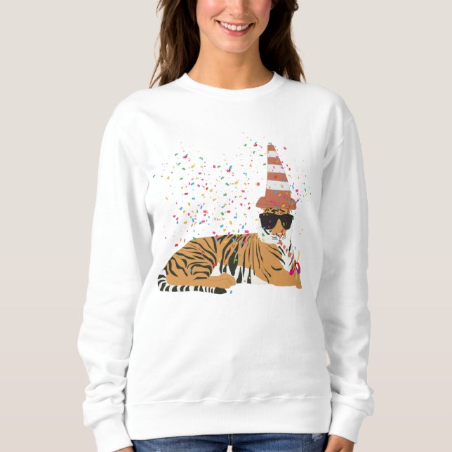 Tiger Partying - Tiere mit Party Sweatshirt (Vorderseite)