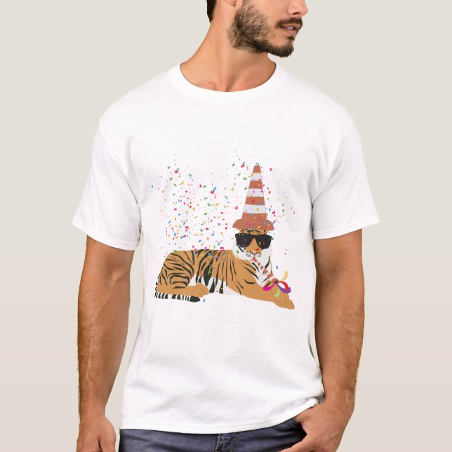 Tiger Partying - Tiere mit Party T-Shirt (Vorderseite)