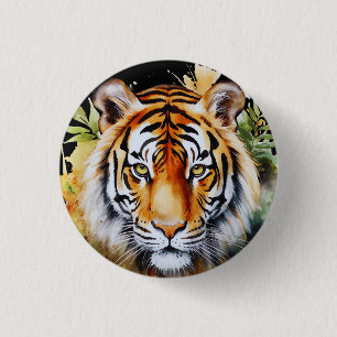 Tiger Pastel Blume Safari Watercolor Savannah Button