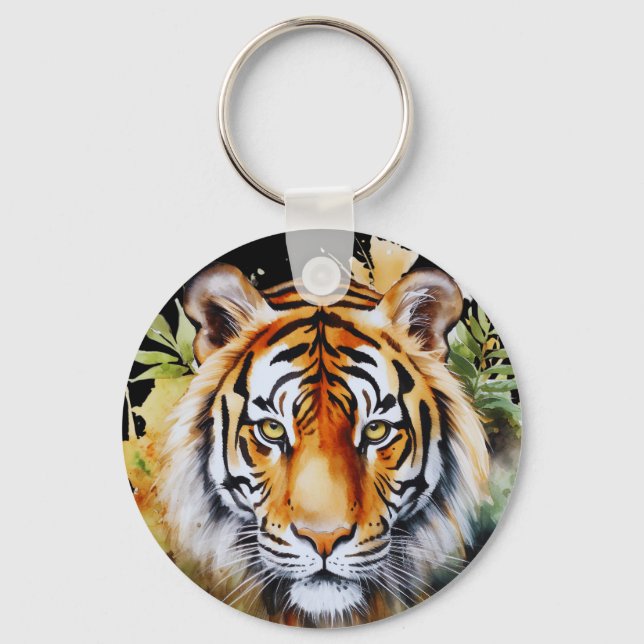 Tiger Pastel Blume Safari Watercolor Savannah Schlüsselanhänger (Vorderseite)