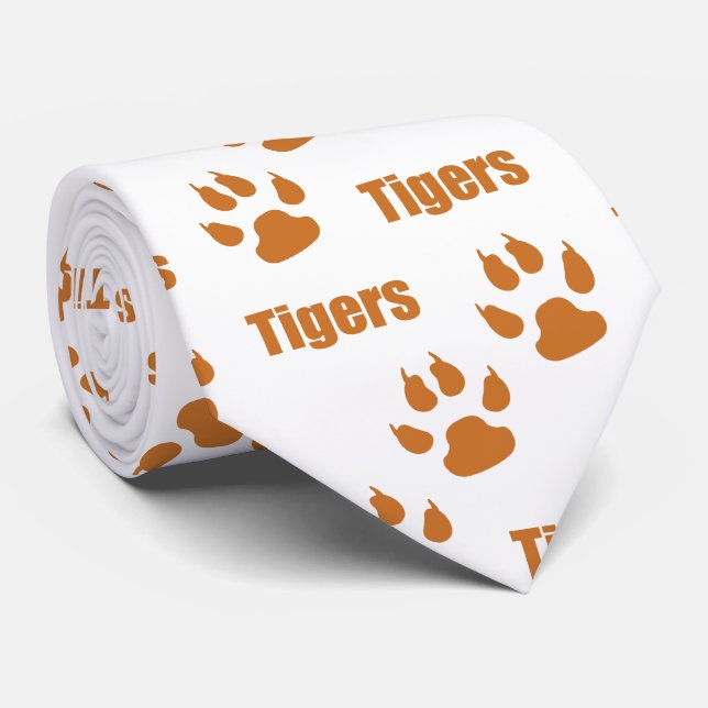 Tiger-Paw-Prints mit Tiger-Text auf Weiß Krawatte (Gerollt)