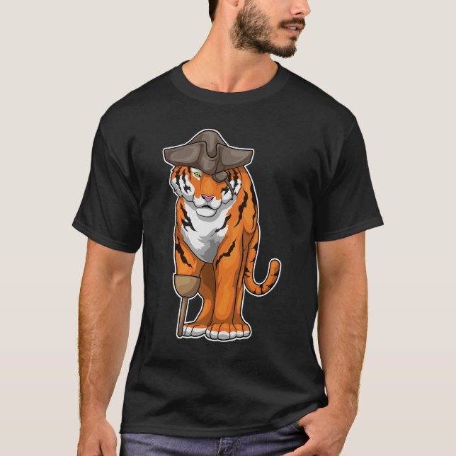 Tiger Pirate Wooden Bein Eye Patch T-Shirt (Vorderseite)
