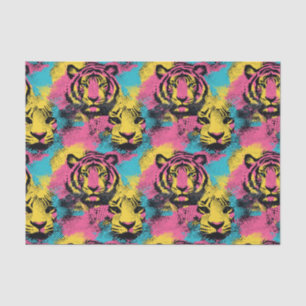 Tiger Pop Art Muster in Rosa, Gelb und Blau Seidenpapier