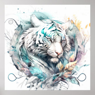 Tiger Portrait Animal Painting Wildlife Outdoor Poster