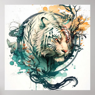 Tiger Portrait Animal Painting Wildlife Outdoor Poster