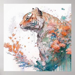 Tiger Portrait Animal Painting Wildlife Outdoor Poster