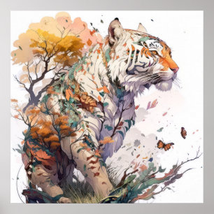 Tiger Portrait Animal Painting Wildlife Outdoor Poster