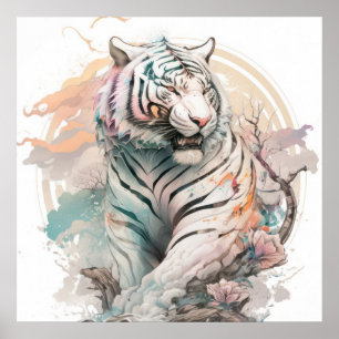 Tiger Portrait Animal Painting Wildlife Outdoor Poster