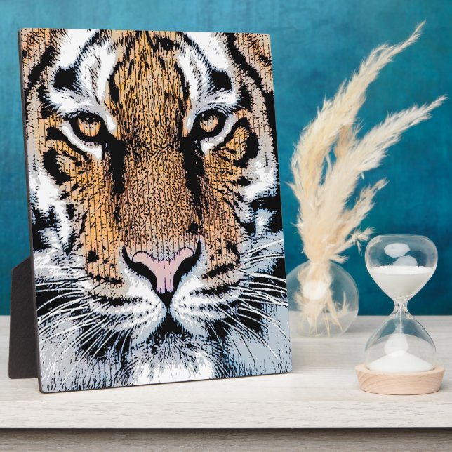 Tiger-Portrait im Grafikstil Fotoplatte (Seite)