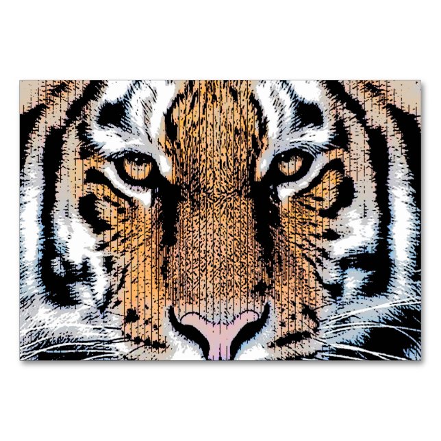 Tiger Portrait in Graphic Press Style Tischnummer (Vorderseite)