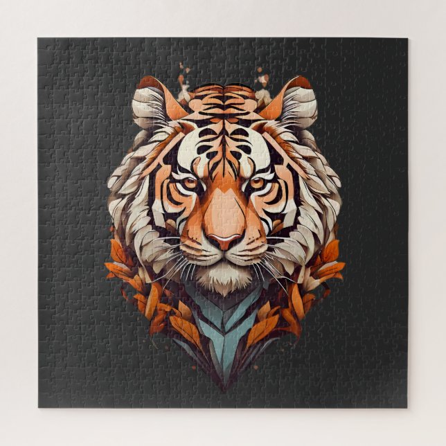 Tiger-Portrait, minimalistisches Design Orange Far (Vertikal)