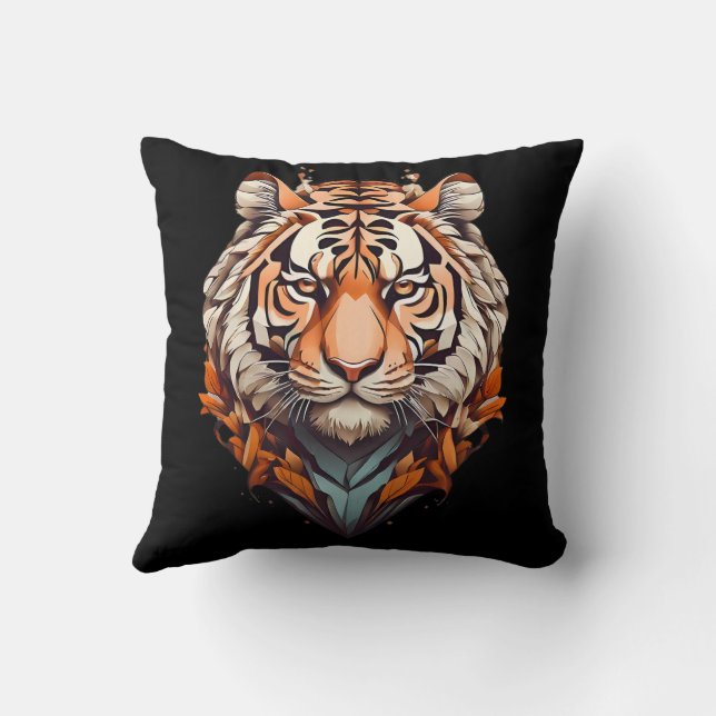 Tiger-Portrait, minimalistisches Design Orange Far Kissen (Rückseite)