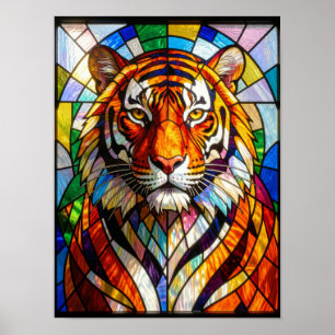 Tiger-Porträt Buntglas Lebendiges Mosaik Poster