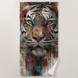 Tiger-Porträt-Straßenkunst-Illustration Strandtuch