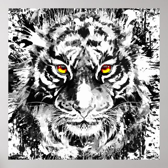 Tiger Poster Art | Tiger Zeichnend | Schwarzweiß (Vorne)