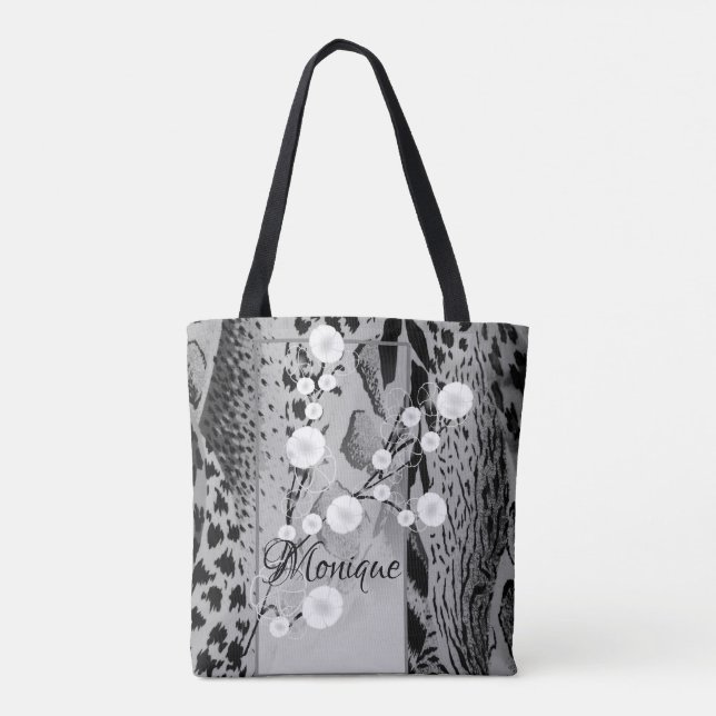 Tiger Print Floral Personalisiert Totbeutel Tasche (Rückseite)