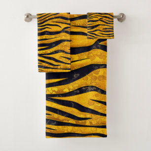 Tiger Print - Gold Cluster Badhandtuch Set