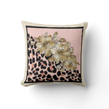 Tiger Print Mauve mit Elfenbein-Blume-Kissen