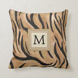 Tiger Print Wild Cat Safari Monogram Kissen