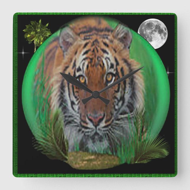Tiger Quadratische Wanduhr (Vorderseite)